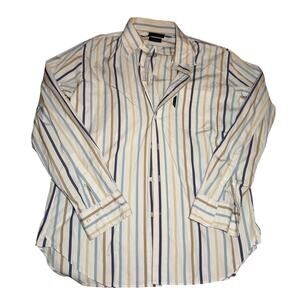 Façonnable Striped‎ Button Down Shirt Neutral Blue Tan Classic